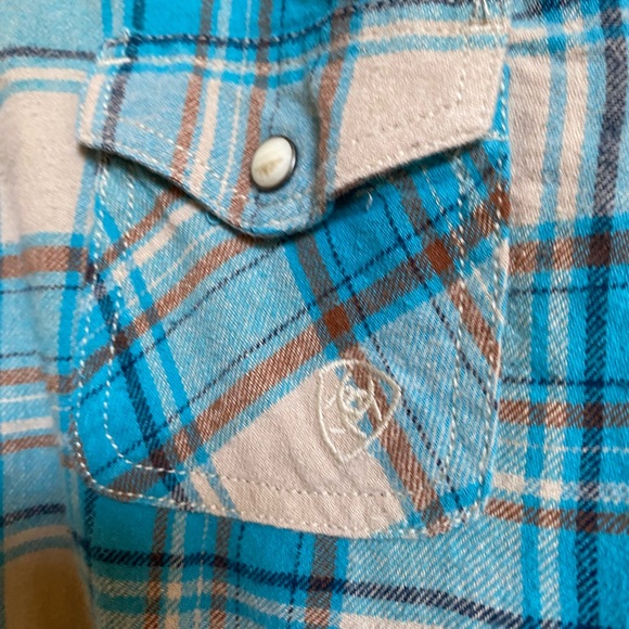 Ariat Turquoise and Beige Checkered Shirt - Picture 3 of 12